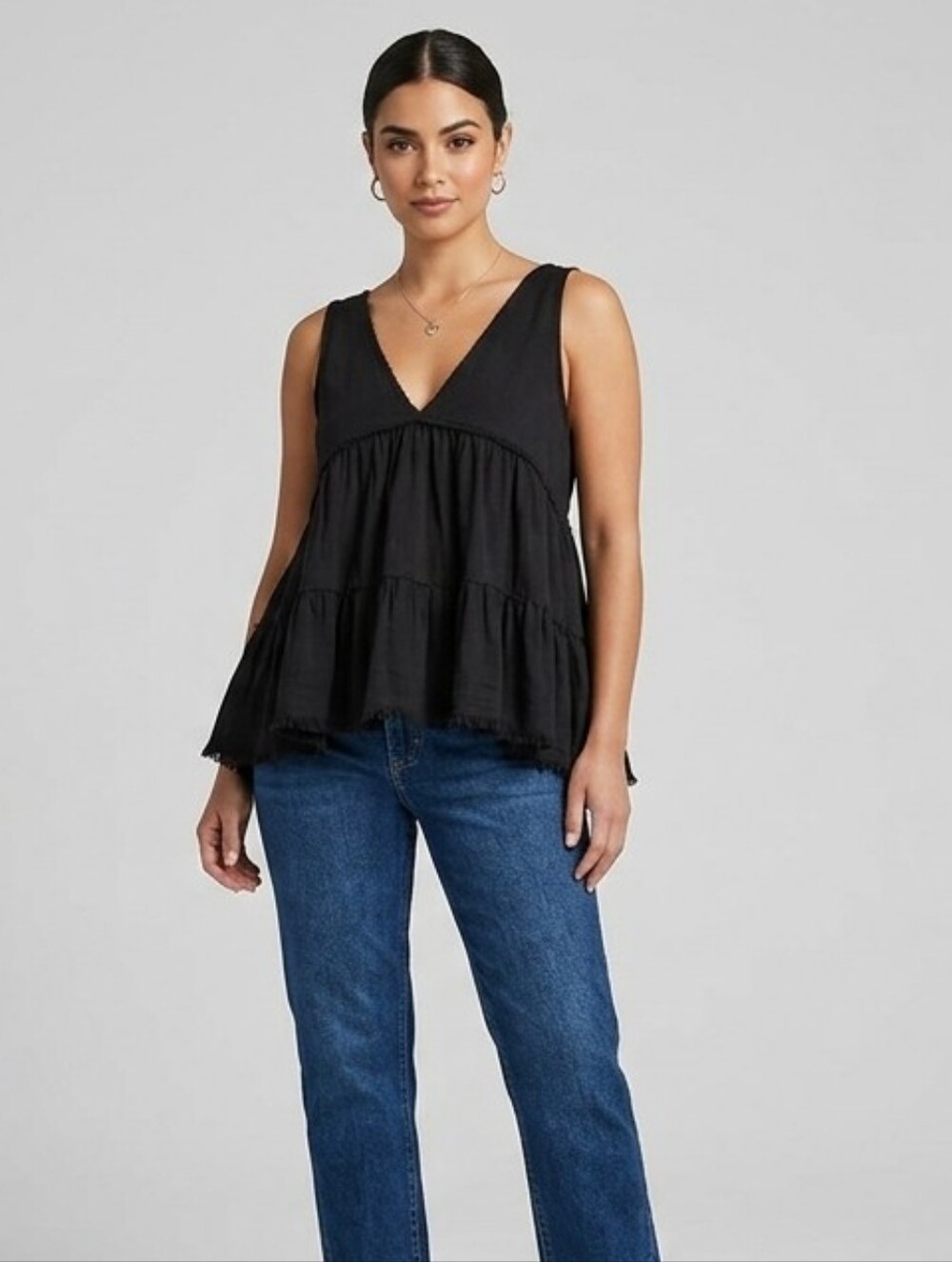 L12 Linen Blend Hi-Lo V Neck Sleeveless Top